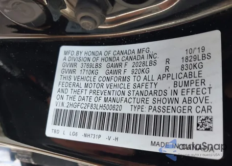 2020 Honda Civic Sport из США, поврежденный, VIN 2HGFC2F83LH500620